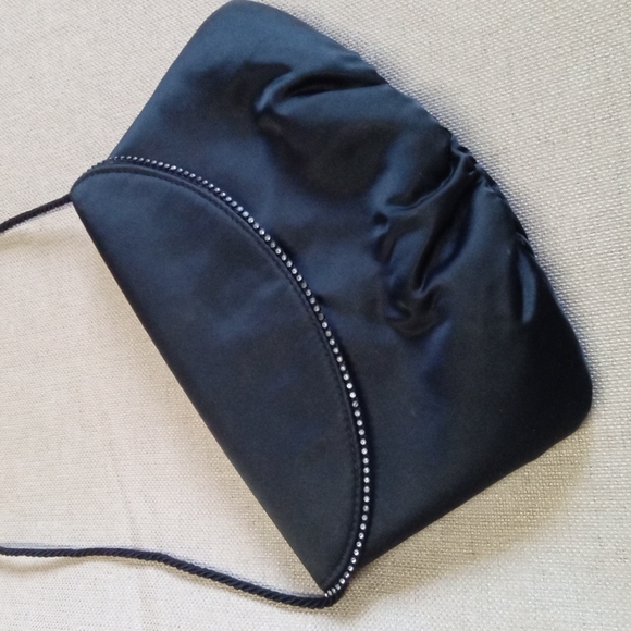 Black Satin and Rhinestone Evening Bag - Picture 2 of 10